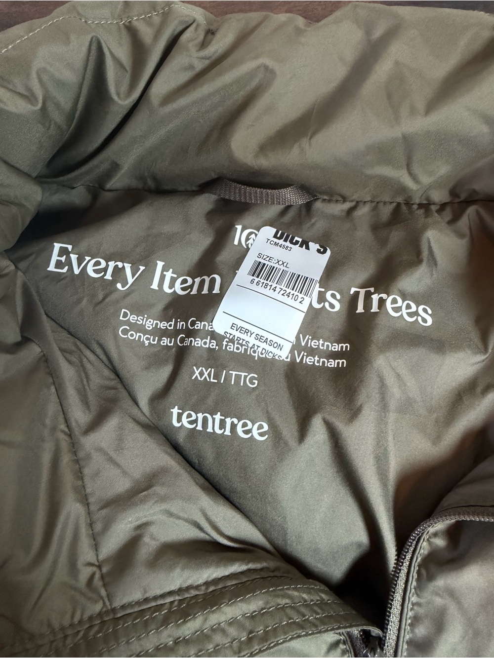 tentree Men's PrimaLoft Insulated Puffer Vest Olive Green Waterproof 2XL NWT - Picture 10 of 10